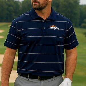 Antigua Men’s Denver Broncos Polo in Navy & White Stripes Size XL